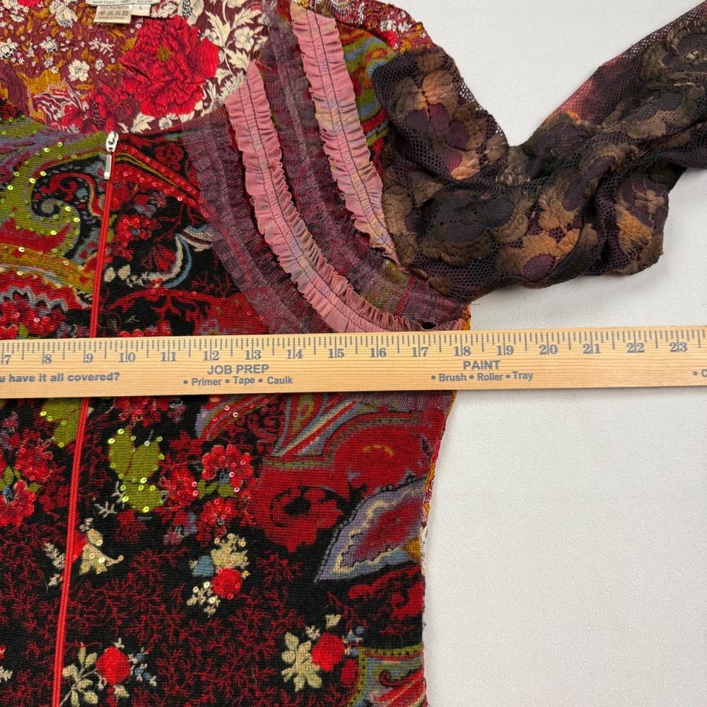 Alberto Makali Womens Red Paisley Floral Sequin Lace Zip Front Top Large - Picture 6 of 9